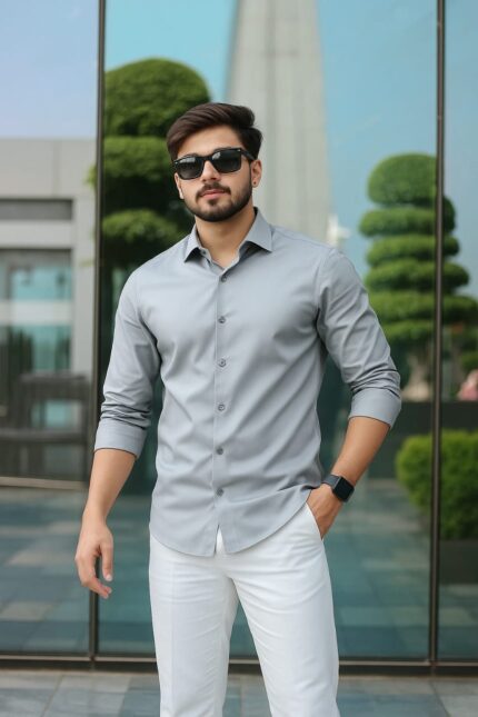 Ash Color — Spandex Glossy Fabrics Shirt