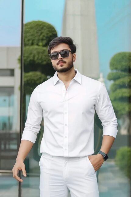 White Color — Spandex Glossy Fabrics Shirt