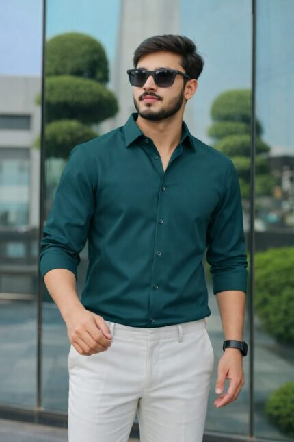 Sea Green Color — Spandex Glossy Fabrics Shirt